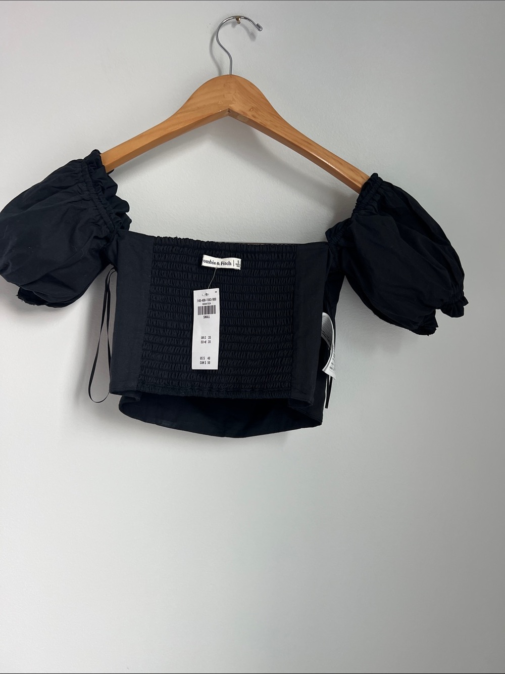 Abercrombie & Fitch | Black Puff-Sleeve Crop Top Cotton Blend NWT Size S - Picture 11 of 14